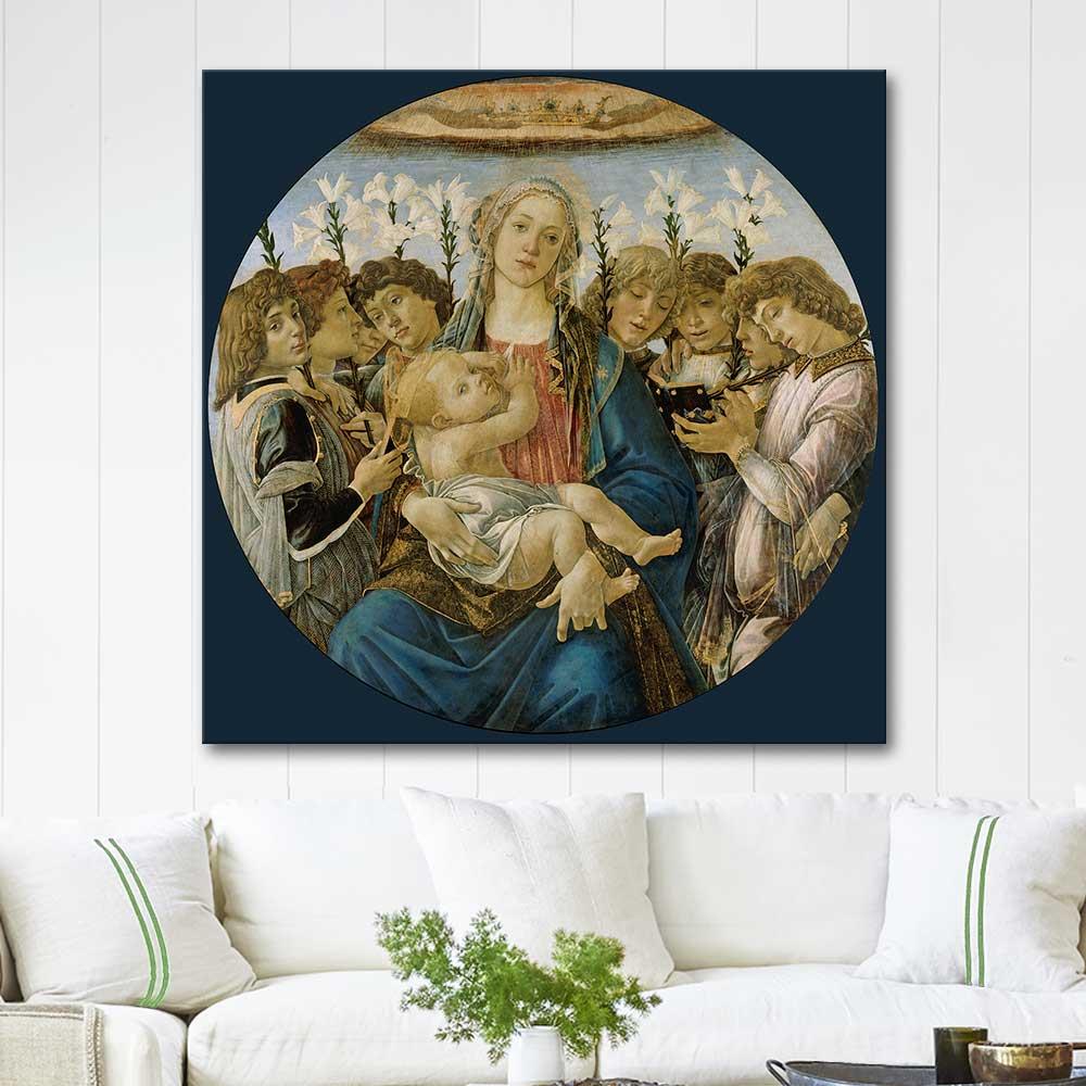 Sandro Botticelli Bakire ve Çocuk Şarkı Söyleyen Meleklerle Kanvas Tablo