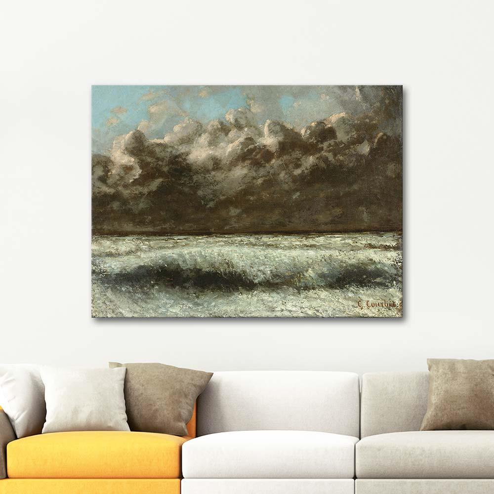 Gustave Courbet Normandiya Sahilinde Dalgalar Kanvas Tablo