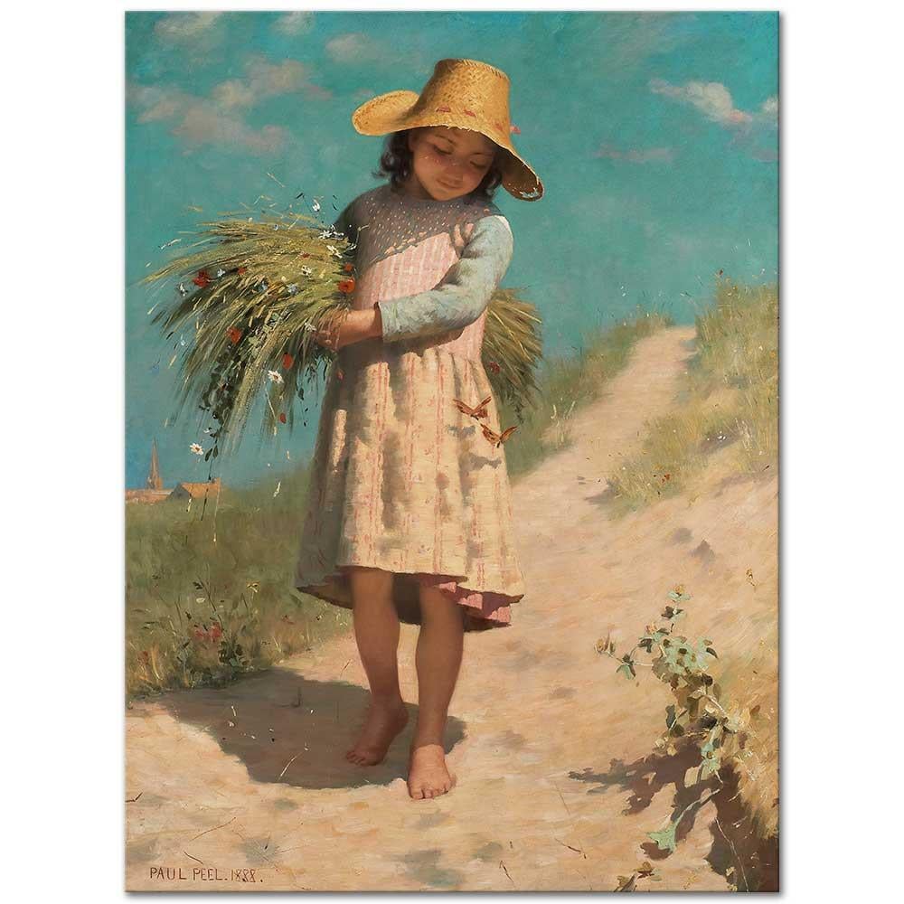Paul Peel Genç Ot Toplayıcı ve Kelebekler Kanvas Tablo