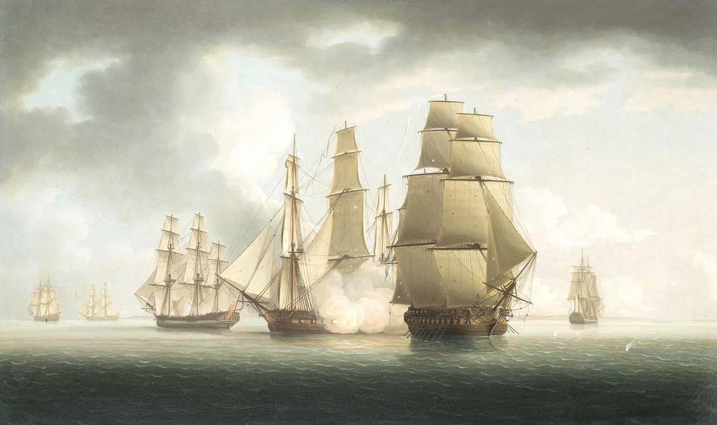 The Bristol Privateer Caesar under Attack by a French Frigate by Thomas Buttersworth