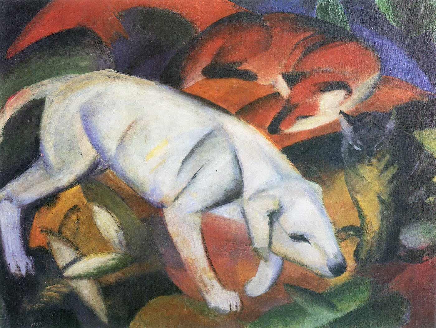 Three Animals Dog Fox and Cat by Franz Marc as Art Print