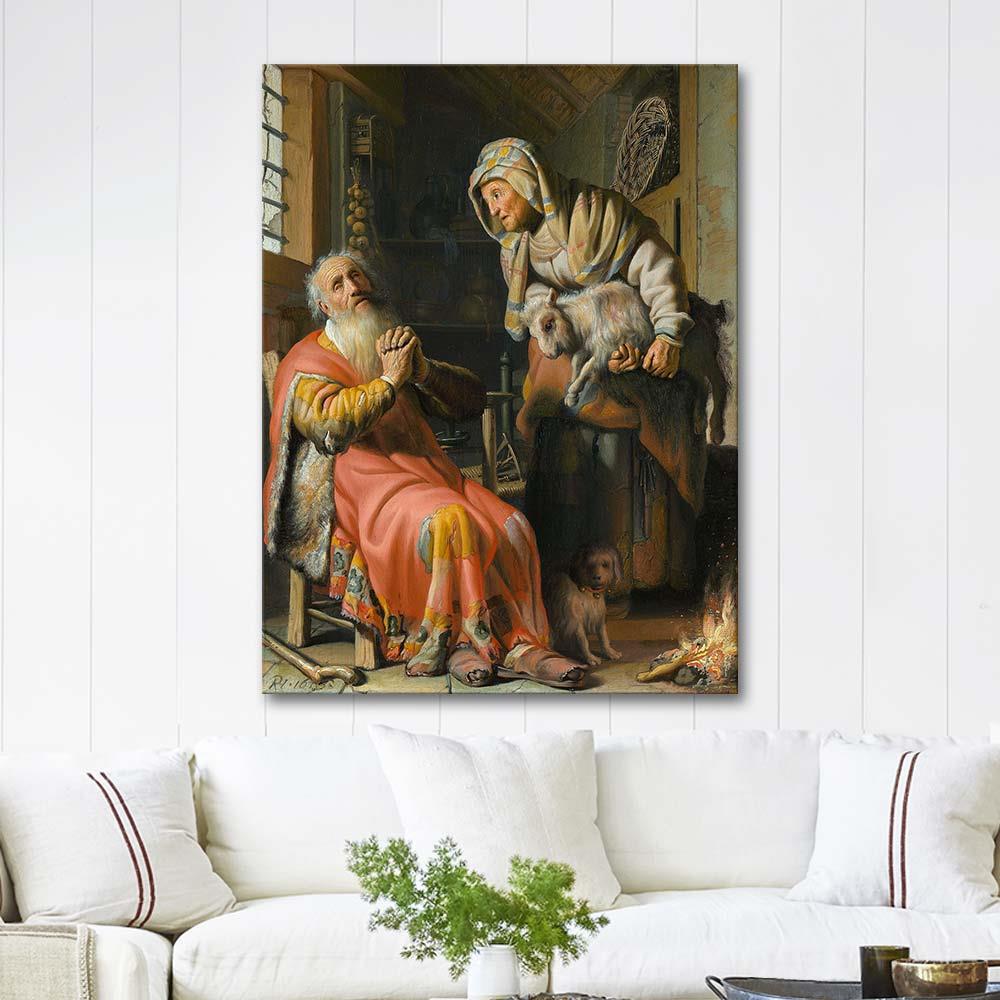 Rembrandt van Rijn Tobit ve Anna Kanvas Tablo
