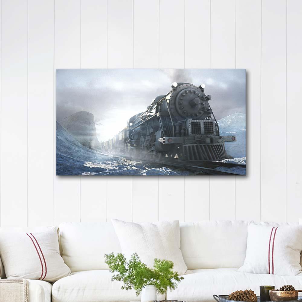 Buzda İlerleyen Tren Kanvas Tablo