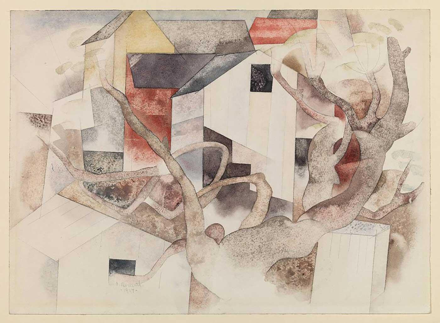 Charles Demuth Ahır ve Ağaçlar Kanvas Tablo