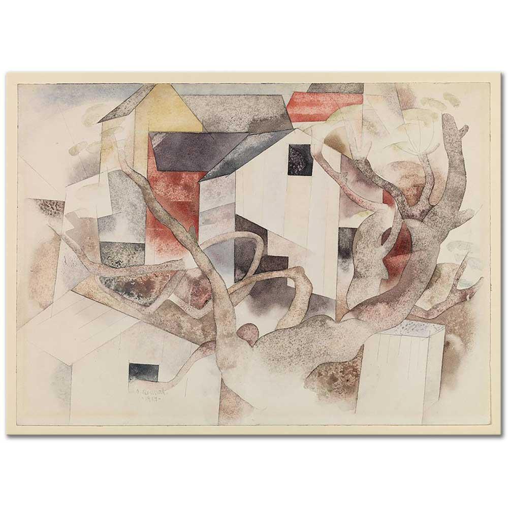 Charles Demuth Ahır ve Ağaçlar Kanvas Tablo