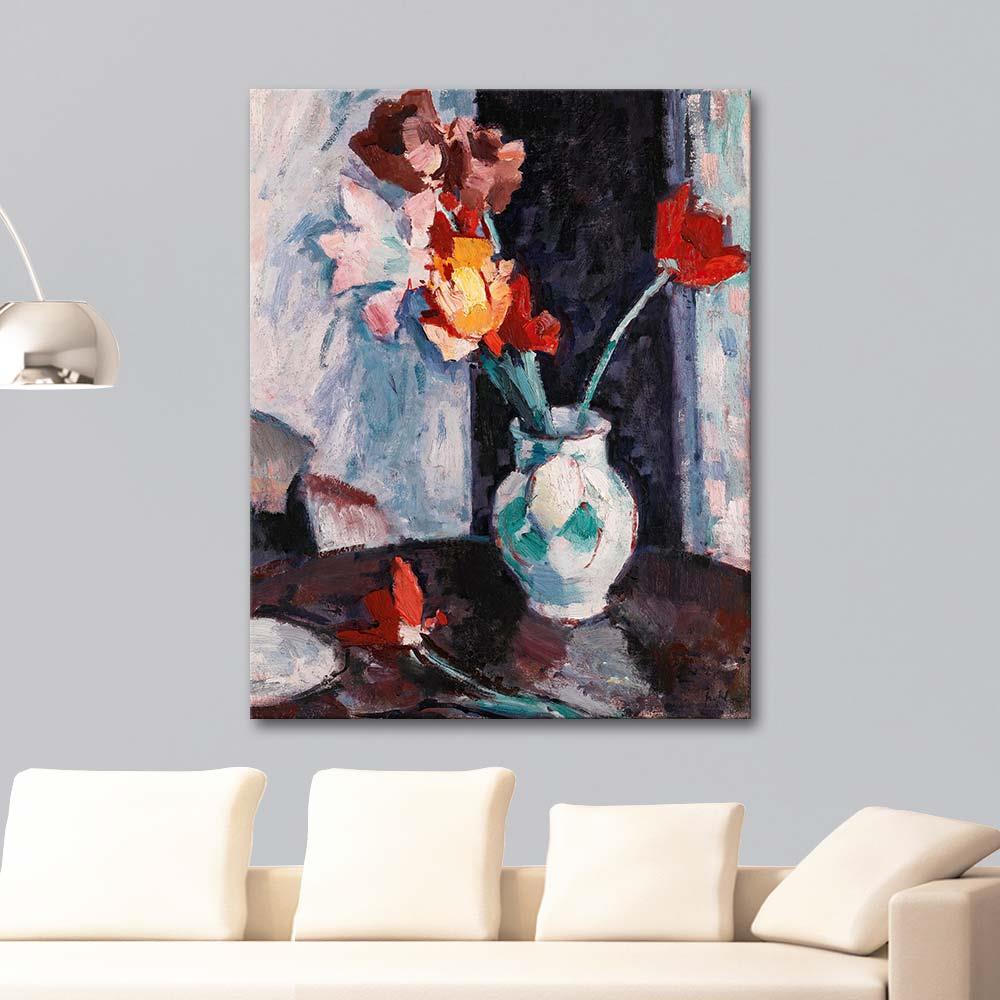 Tulips In A White Vase by Samuel Peploe as Art Print