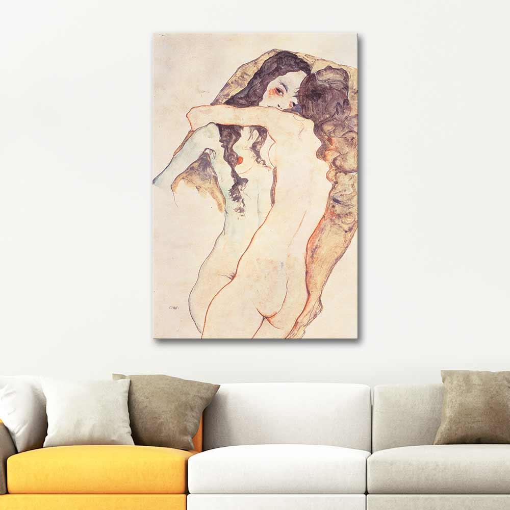 Two Embracing Women by Egon Schiele as Art Print