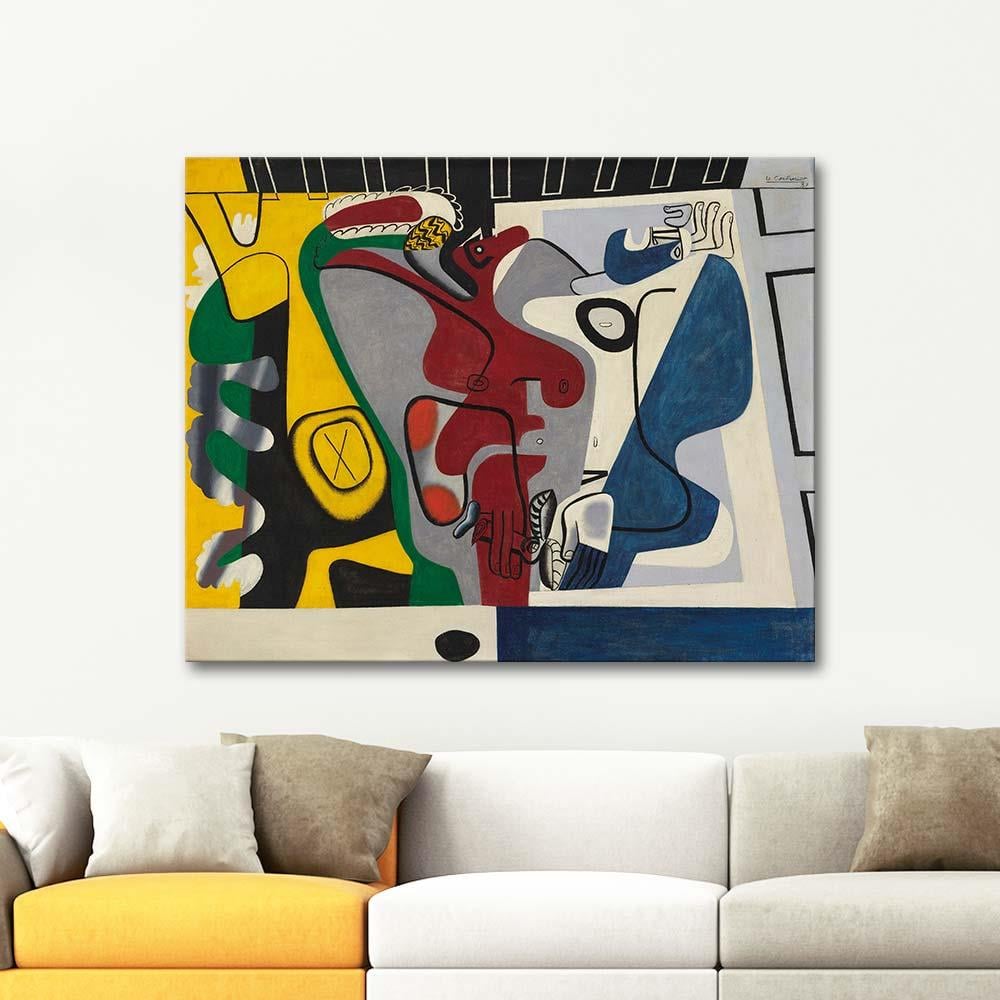 Two Figures with Yellow Tree Trunk by Le Corbusier as Art Print