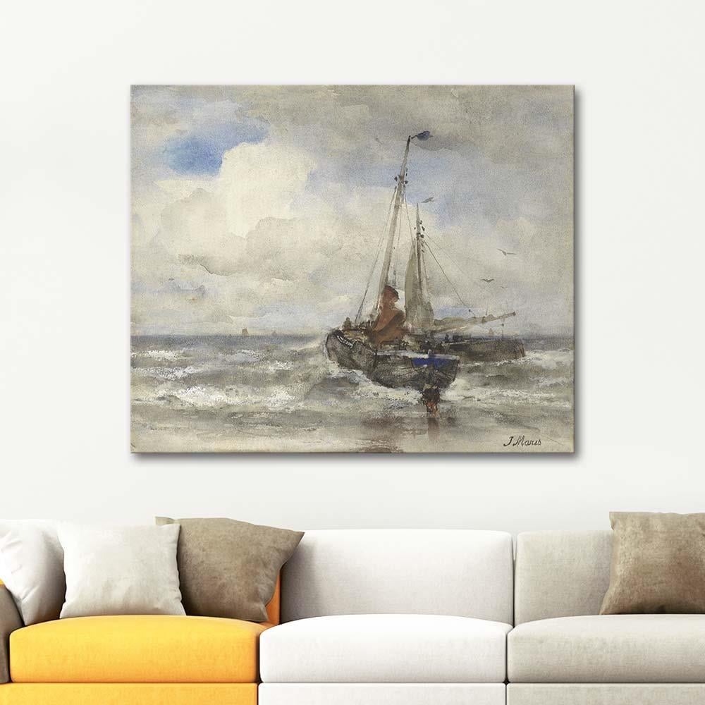 Jacob Maris Sahilde İki Balıkçı Teknesi Kanvas Tablo