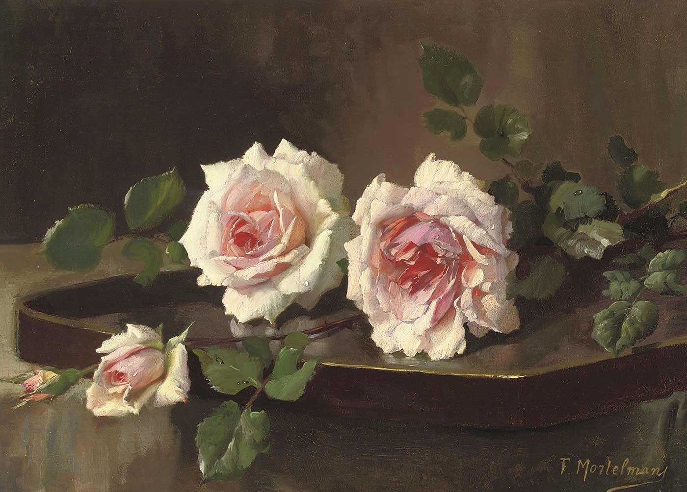 Two Pink Prince de Bulgarie Roses by Frans Mortelmans as Art Print
