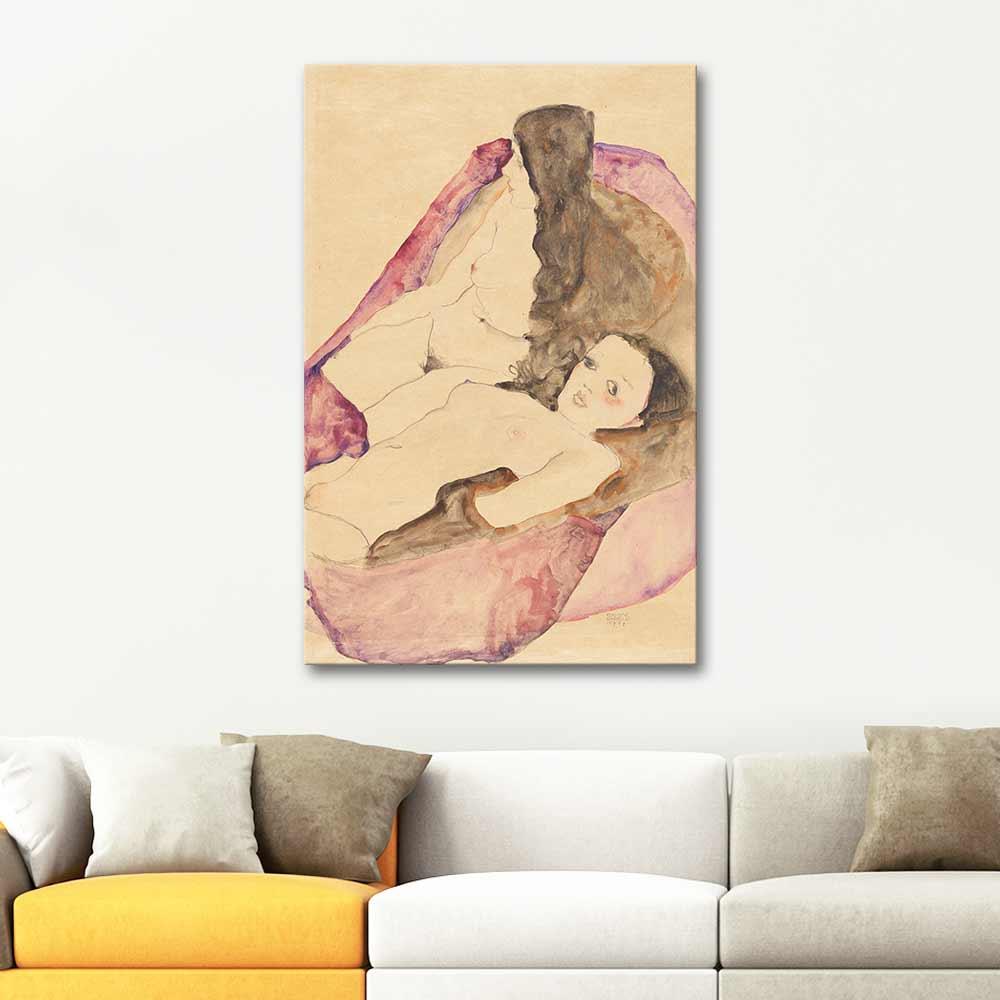 Egon Schiele İki Uzanmış Nü Kanvas Tablo