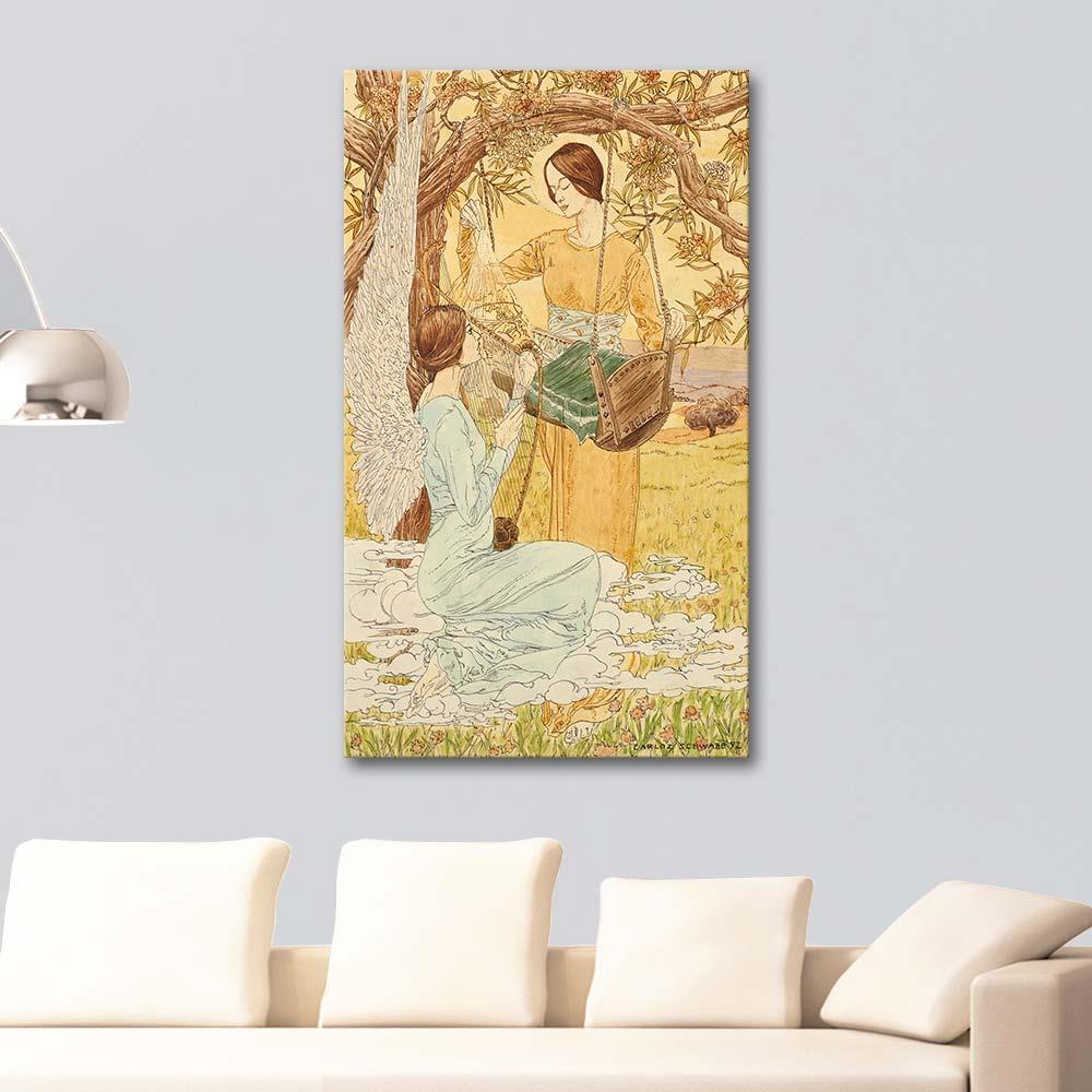 Carlos Schwabe Beşiğin Başında İki Kadın Kanvas Tablo