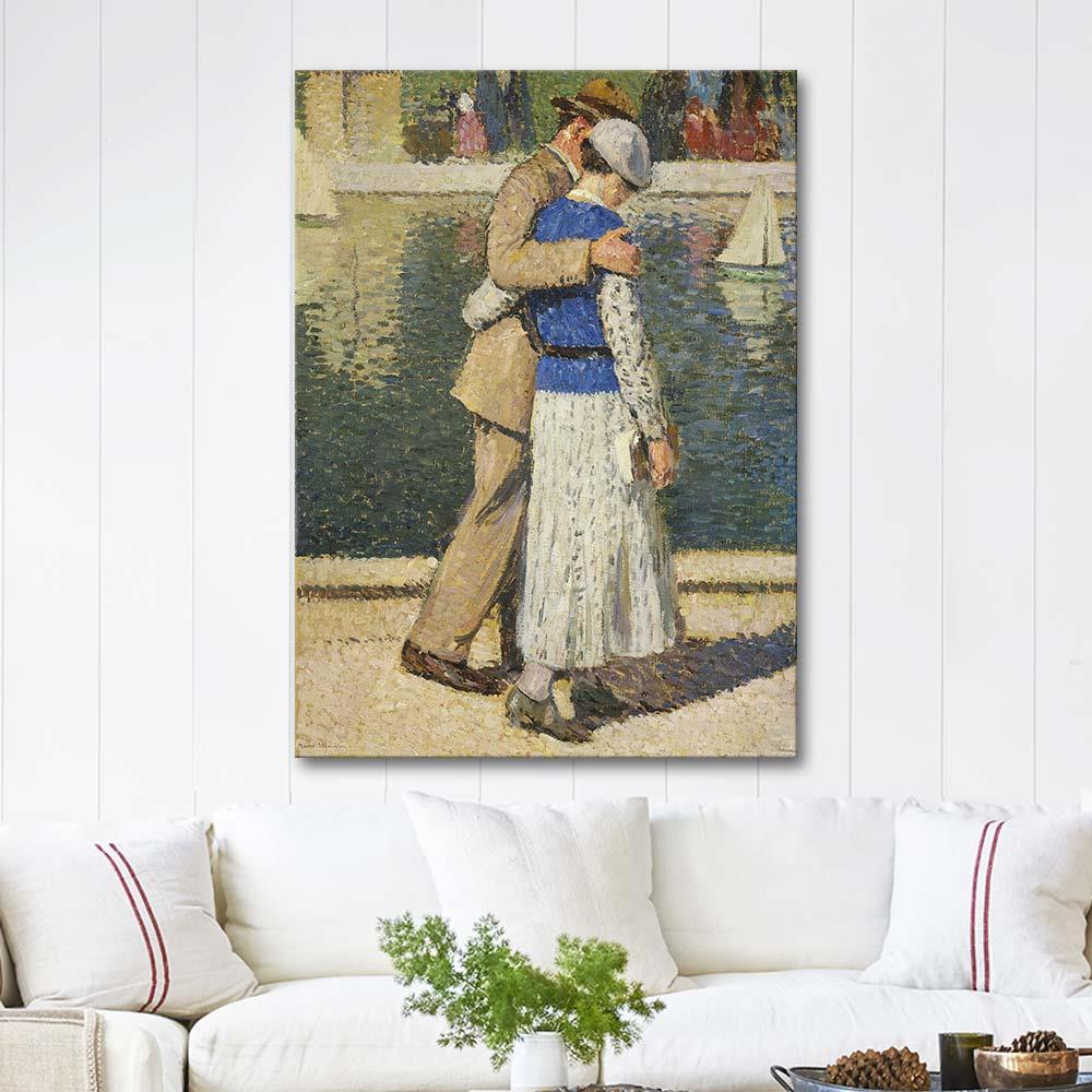 Un Couple Marchant le long du bassin du Luxembourg by Henri Martin as Art Print