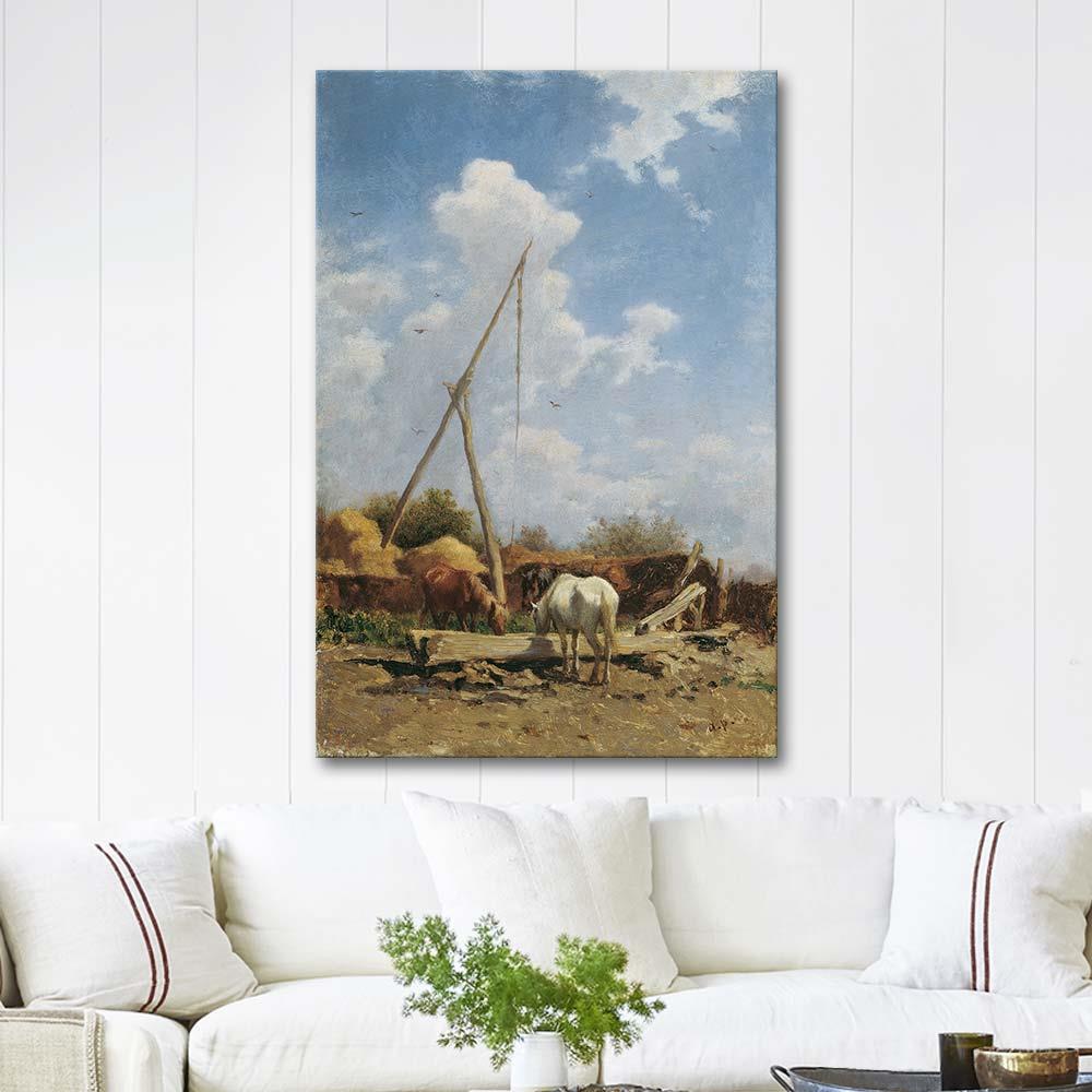 August von Pettenkofen Macar At Yalağı Kanvas Tablo