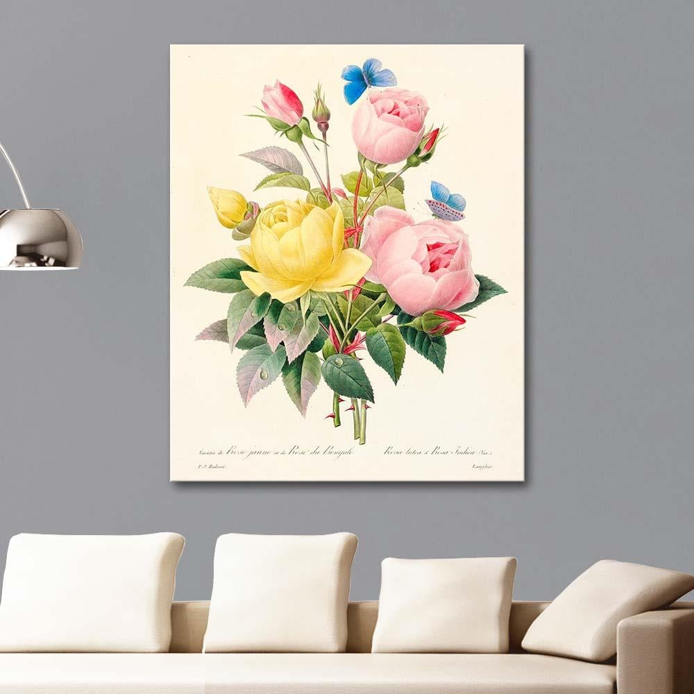Variety of Yellow Roses and Bengal Roses by Pierre Joseph Redoute as Art Print