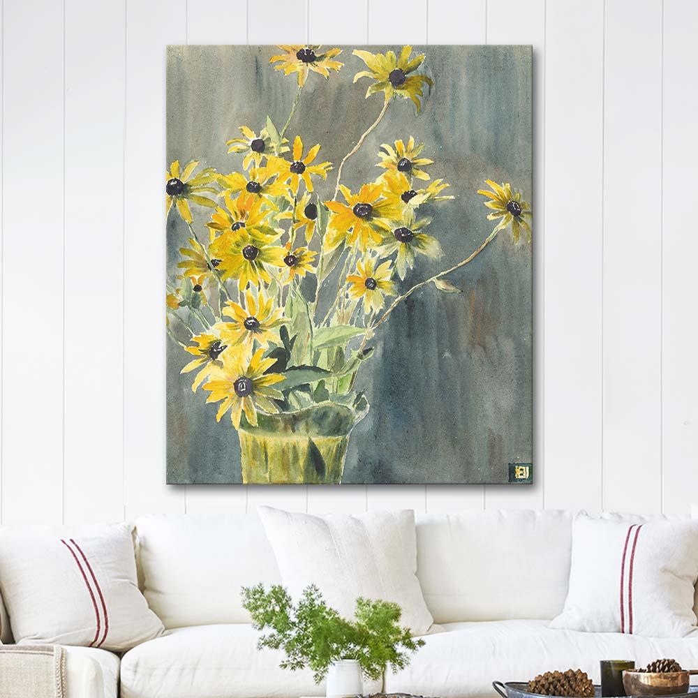 Vase with Black Eyed Susans by Hannah Borger Overbeck as Art Print