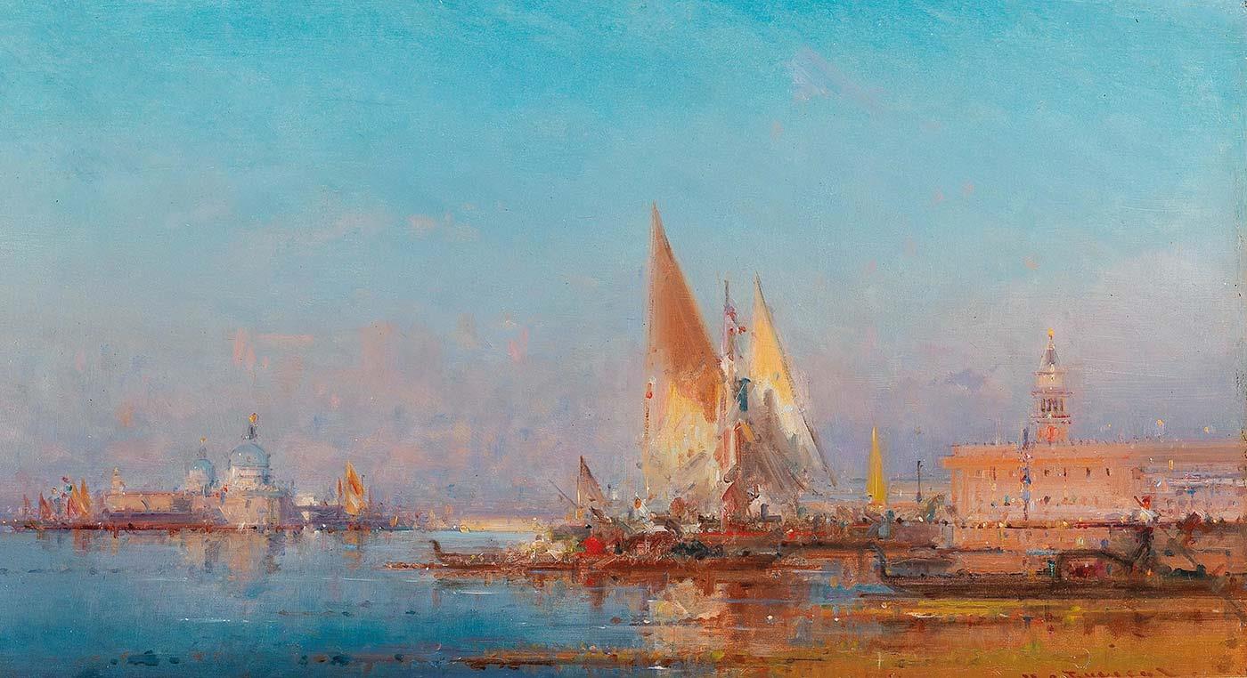 Venice, A View of Santa Maria della Salute at Sunset by Henri Duvieux