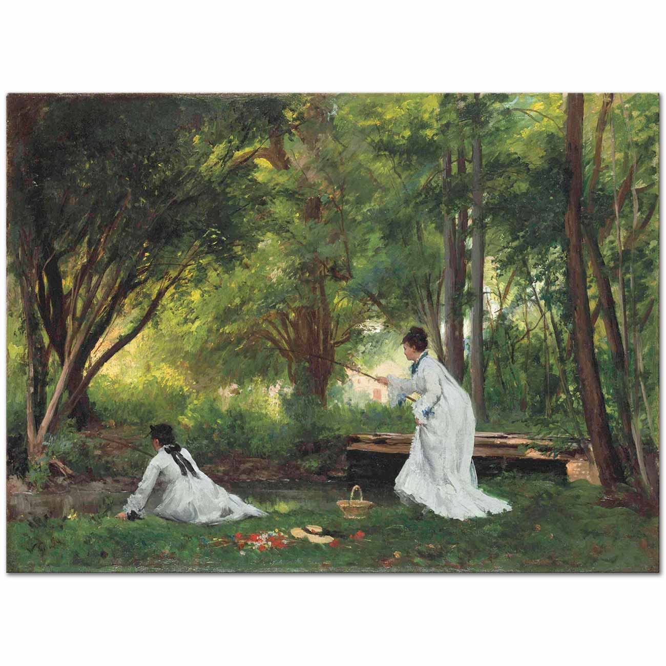 Victor Gabriel Gilbert Balık Tutarken Kanvas Tablo