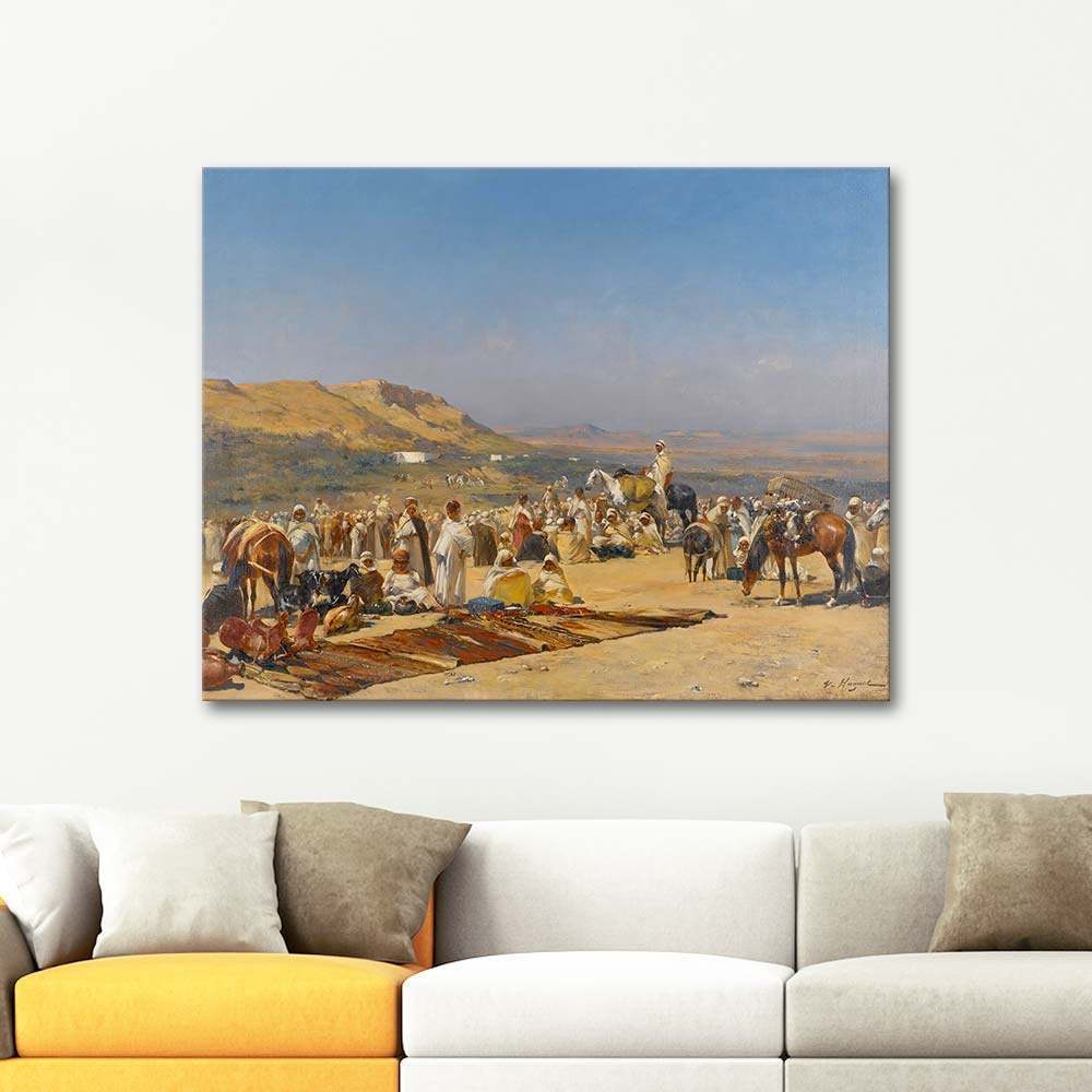 Victor Huguet Market In The Desert Art Print