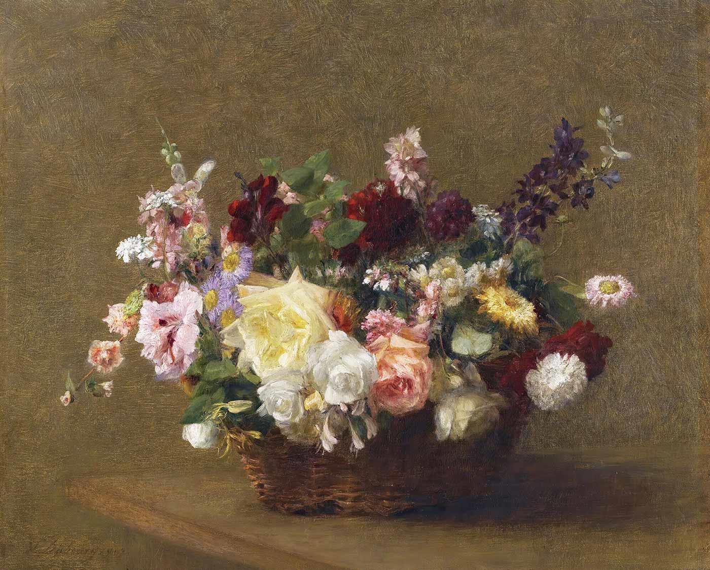 Victoria Dubourg Fantin Latour Karışık Çiçek Sepeti Kanvas Tablo