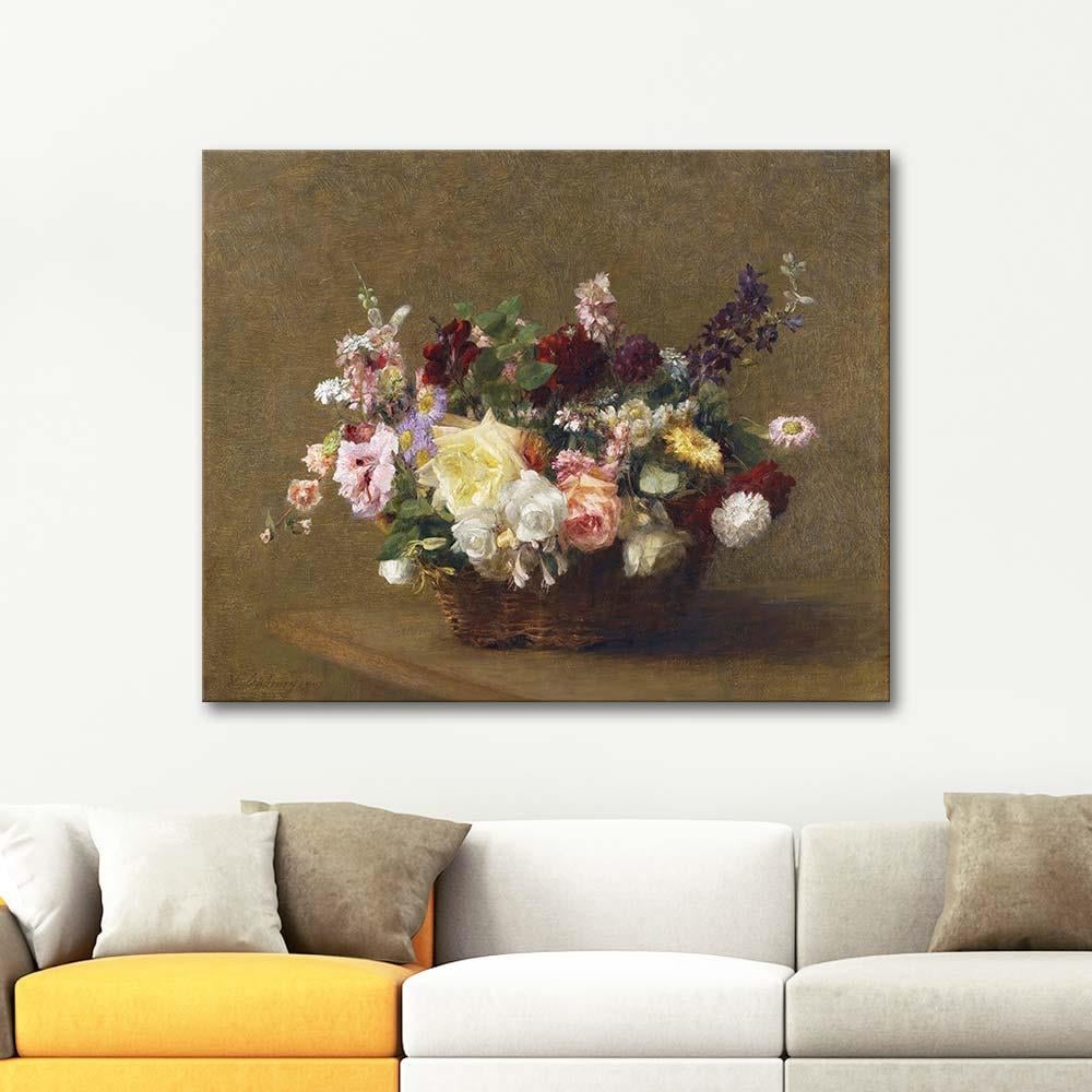 Victoria Dubourg Fantin Latour Karışık Çiçek Sepeti Kanvas Tablo