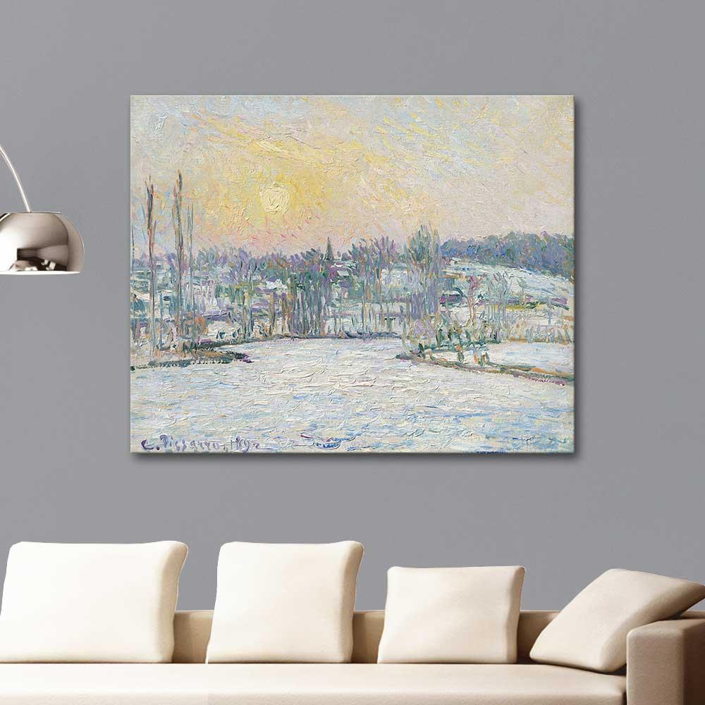 View of Bazincourt, Snow Effect, Sunset by Camille Pissarro as Art Print