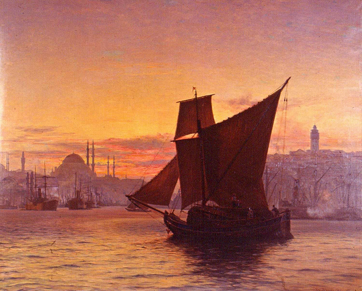 Vilhelm Karl Ferdinand Arnesen Boğazda Tekneler Kanvas Tablo