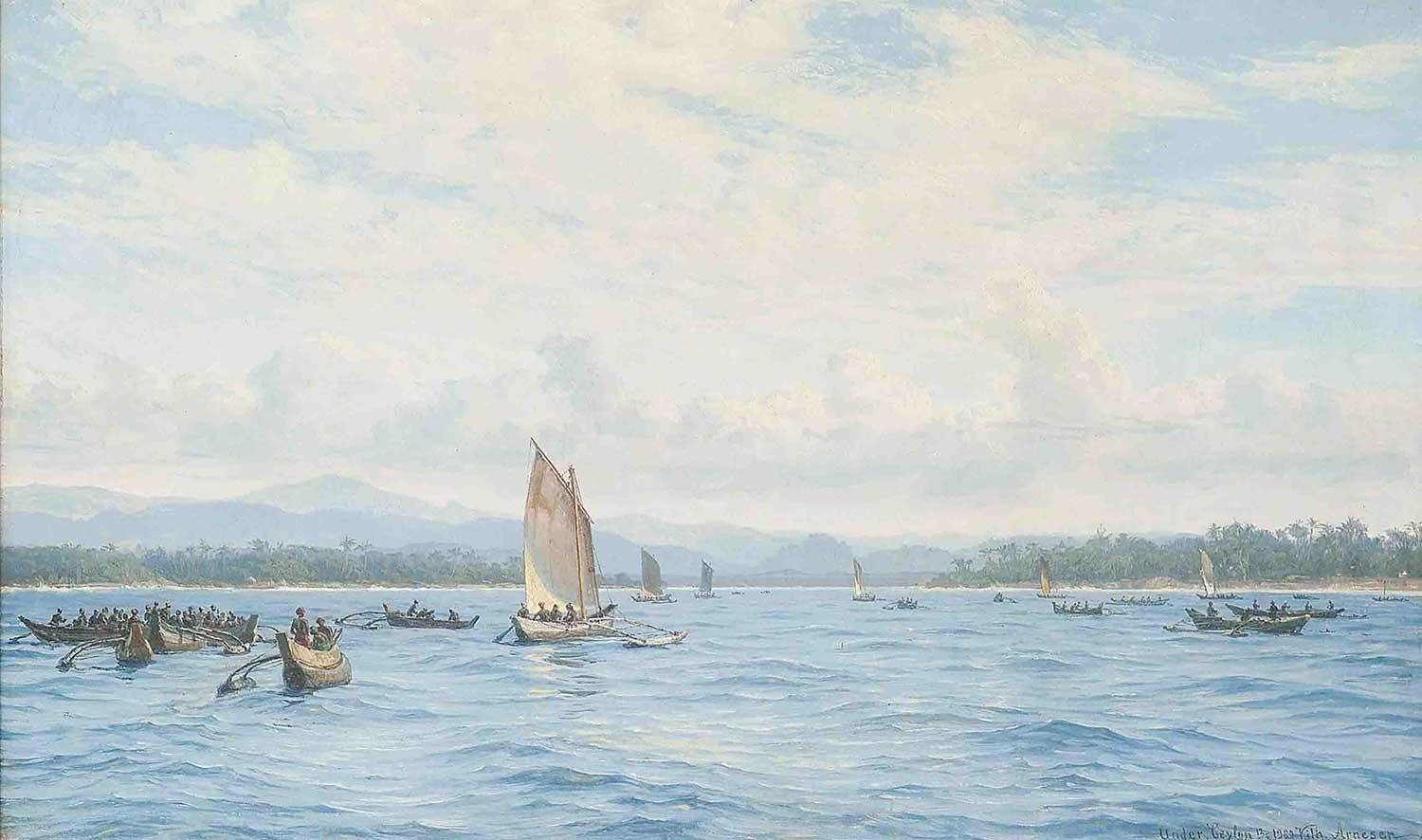 Vilhelm Karl Ferdinand Arnesen Balıkçı Tekneleri Seylan Kanvas Tablo