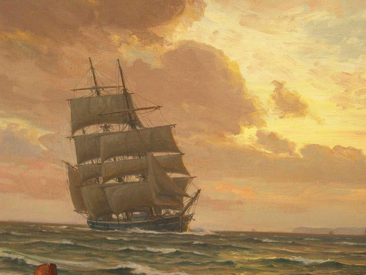 Three Masted Ship Near a Coast by Vilhem Karl Ferdinand Arnesen
