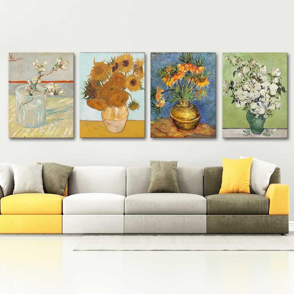 Vincent van Gogh Çiçekler 4 Parçalı Kanvas Tablo