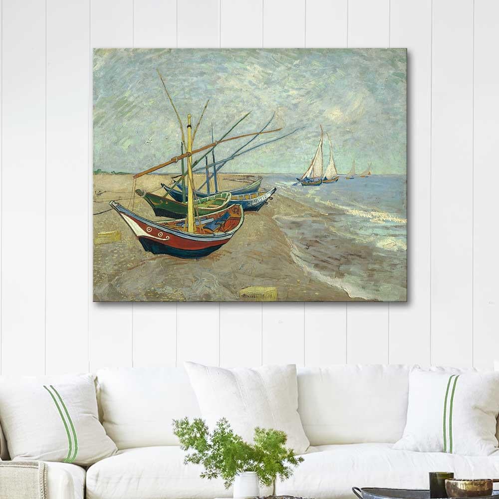 Vincent van Gogh Kıyıda Kayıklar Kanvas Tablo
