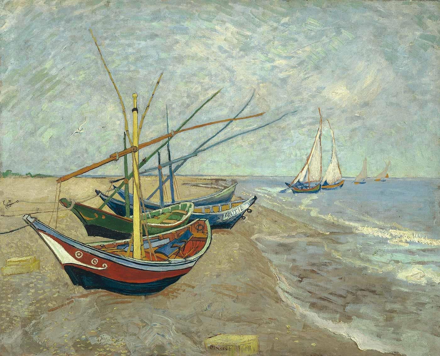 Vincent van Gogh Kıyıda Kayıklar Kanvas Tablo