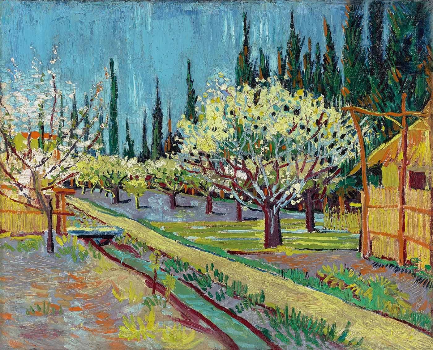 Vincent van Gogh Selvilerle Çevrili Meyve Bahçesi Kanvas Tablo