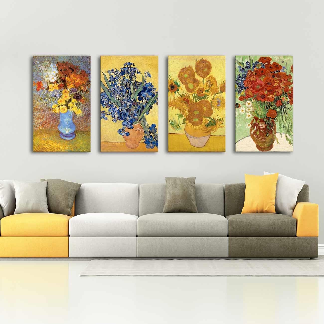 Vincent van Gogh Vazoda Çiçekler 4 Parçalı Kanvas Tablo