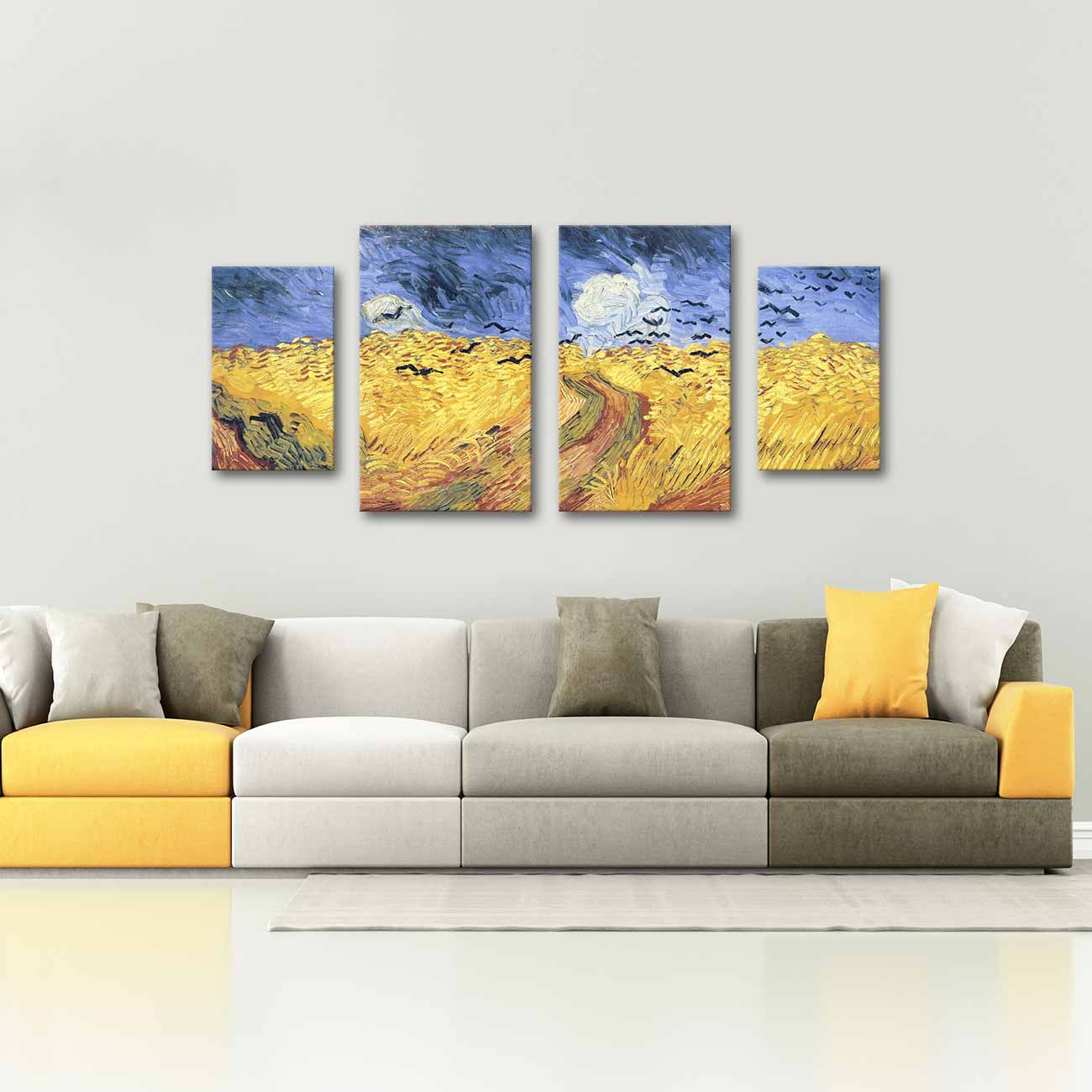 Vincent van Gogh Tarlada Kargalar 4 Parçalı Kanvas Tablo