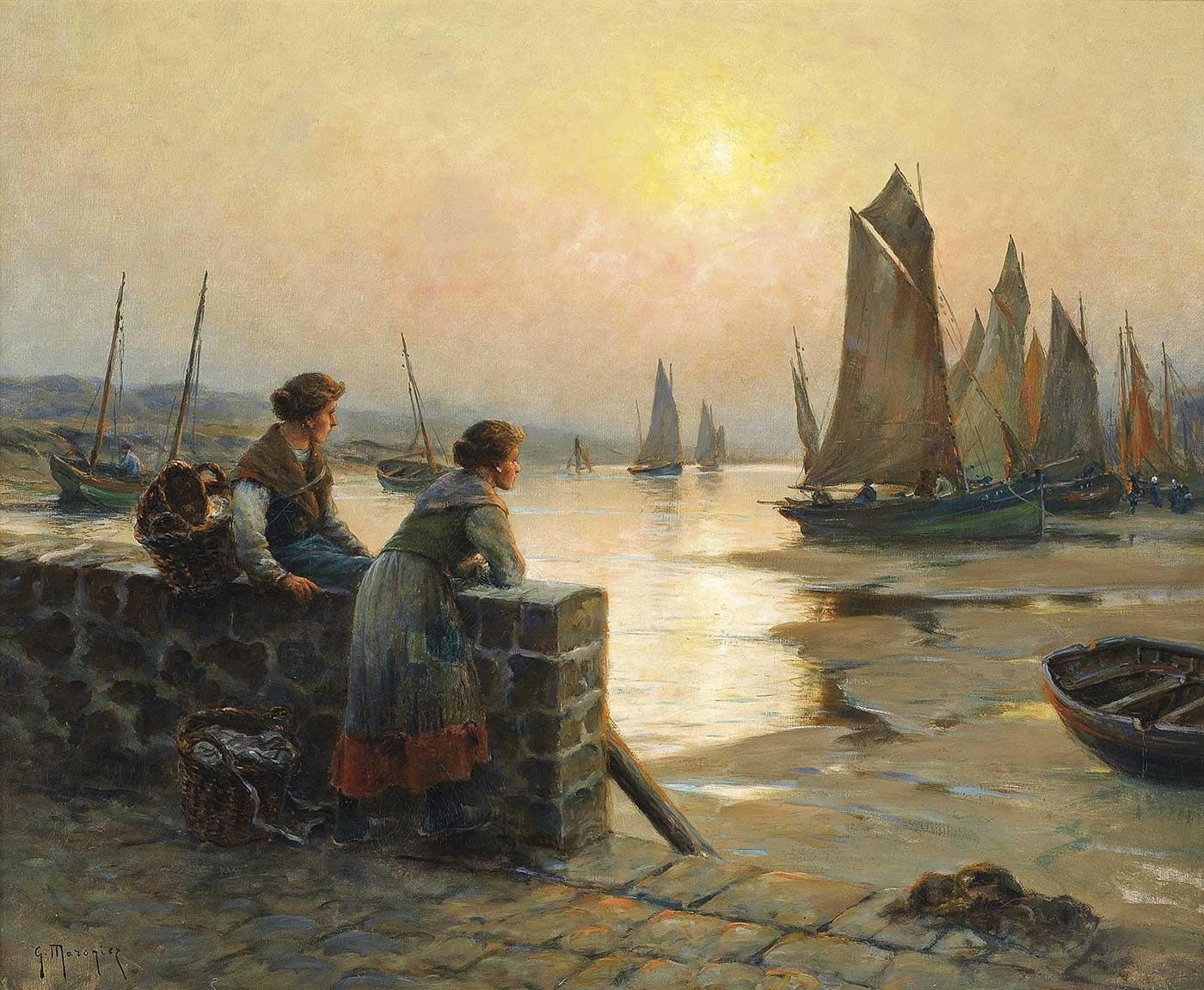 Waiting for the Fishing Fleet to Return by Georges Maroniez as Art Print