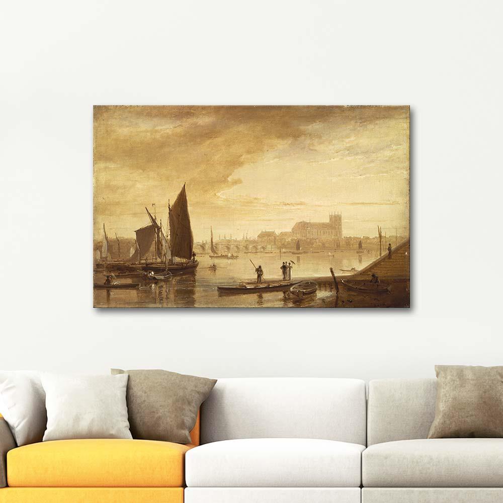 Westminster Bridge and Abbey by William Daniell as Art Print