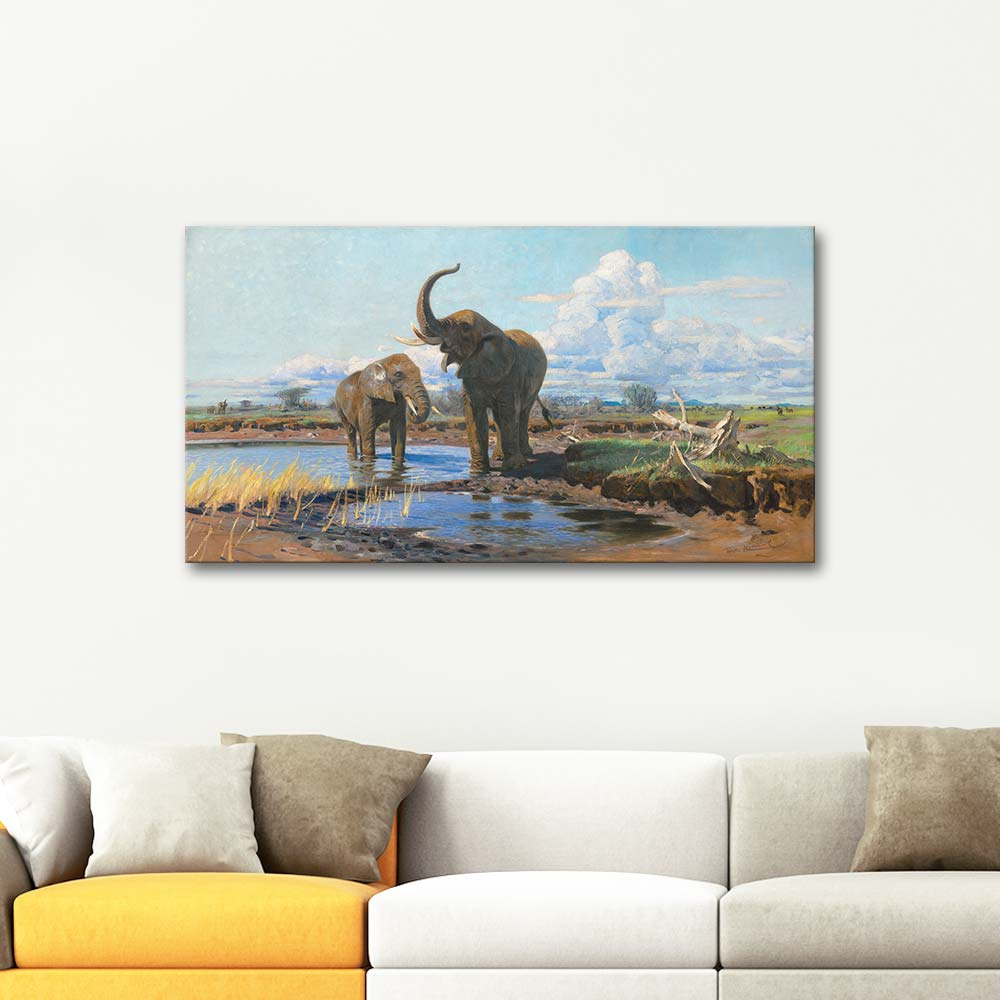 Wilhelm Kuhnert Elephants At A Waterhole Art Print