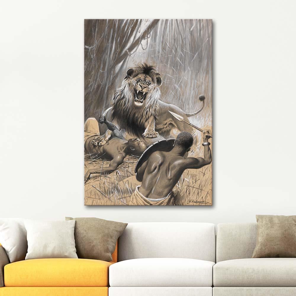 Wilhelm Kuhnert Aslan Avı Kanvas Tablo