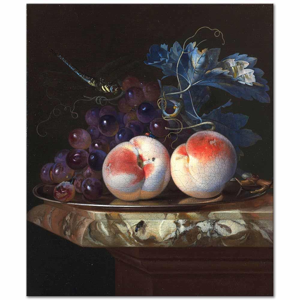 Willem van Aelst Üzüm ve Şeftalili Natürmort Kanvas Tablo