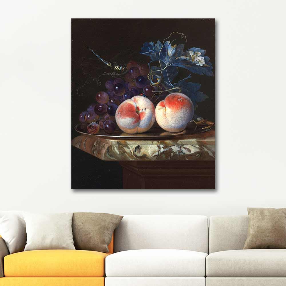 Willem van Aelst Üzüm ve Şeftalili Natürmort Kanvas Tablo