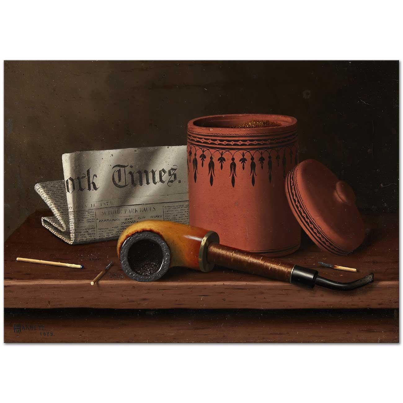 Still Life With New York Times Tobacco Jar Pipe And Matches by William Michael Harnett