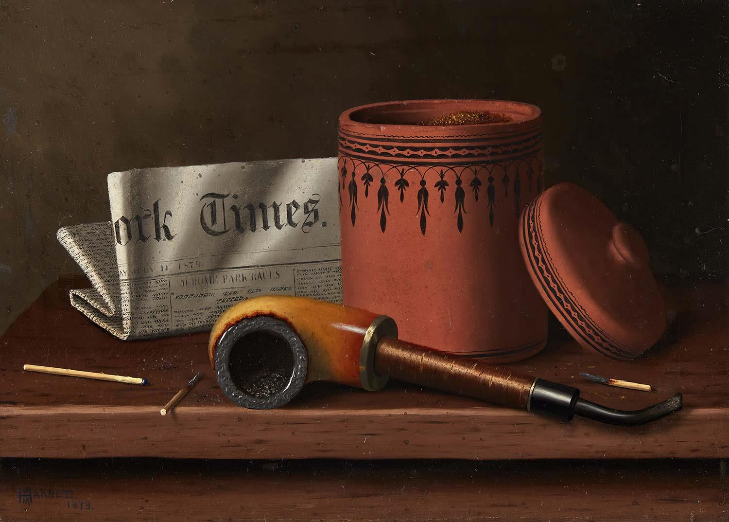 Still Life With New York Times Tobacco Jar Pipe And Matches by William Michael Harnett