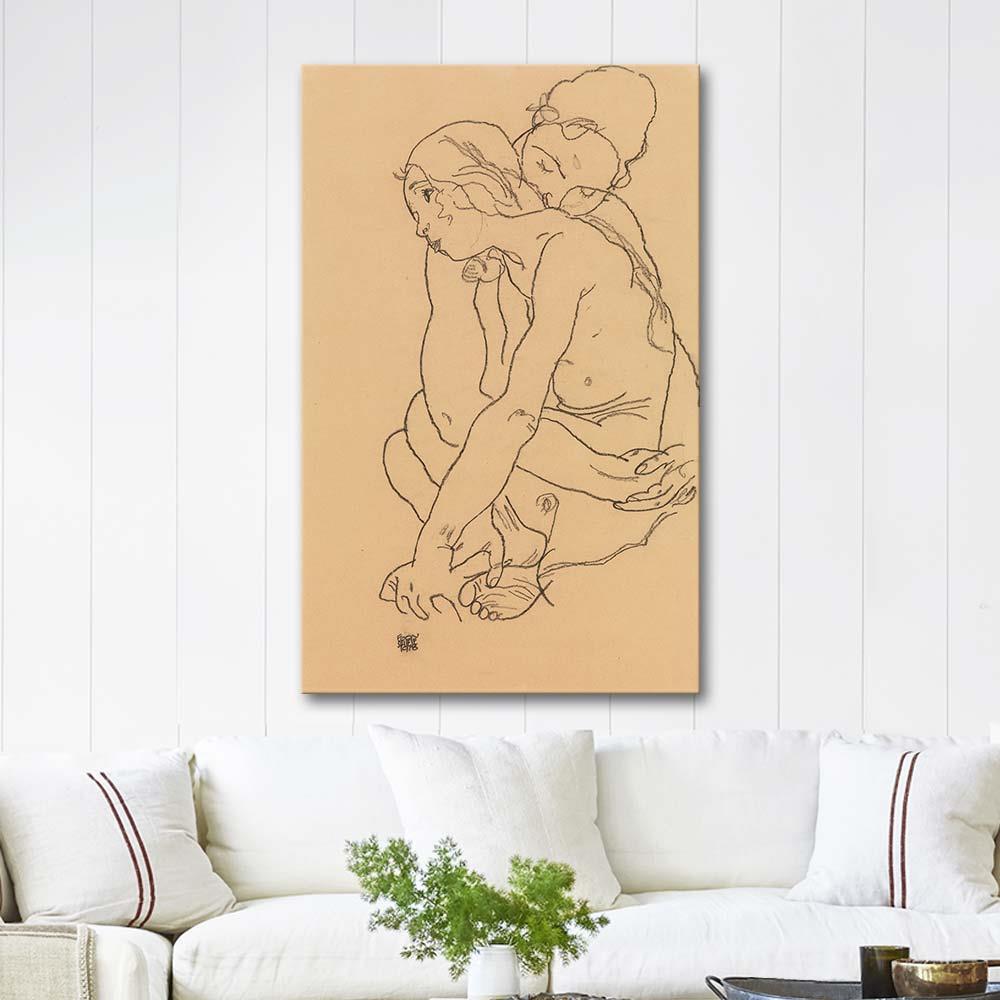 Woman and Girl Embracing by Egon Schiele as Art Print
