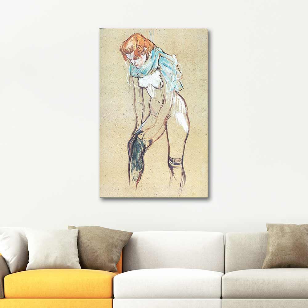 Henri de Toulouse-Lautrec Çorabını Giyen Kadın Kanvas Tablo