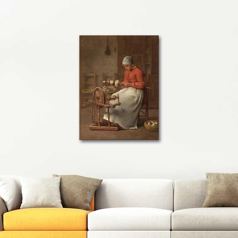 Woman Spinning by Jean-Francois Millet as Art Print