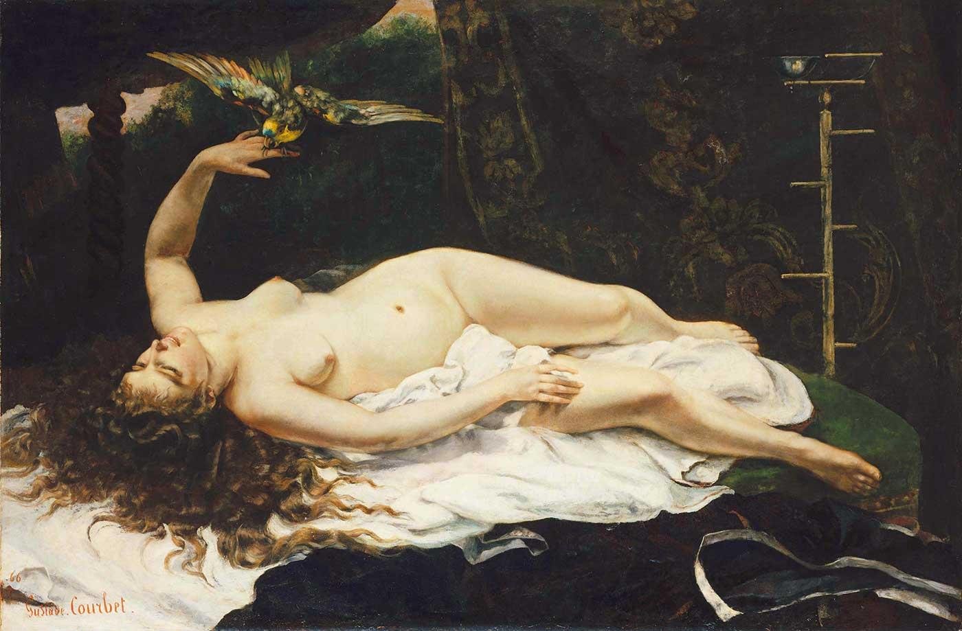 Gustave Courbet Papağanlı Kadın Kanvas Tablo