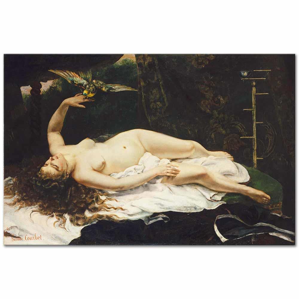 Gustave Courbet Papağanlı Kadın Kanvas Tablo