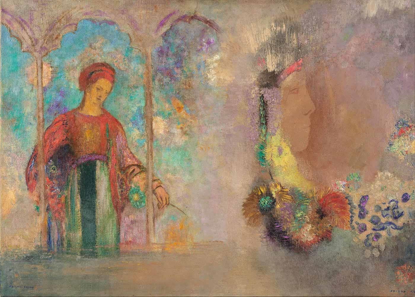 Odilon Redon Çiçekler İçindeki Kadın Kanvas Tablo
