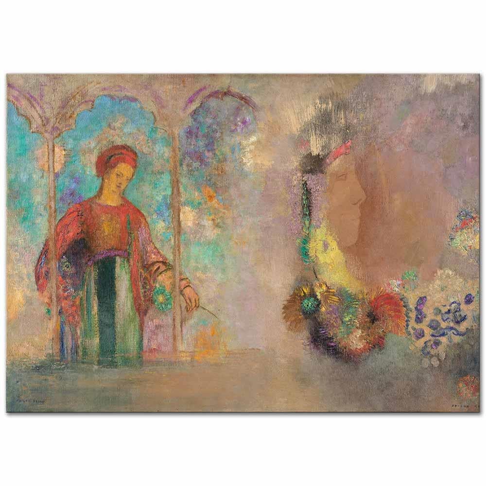 Odilon Redon Çiçekler İçindeki Kadın Kanvas Tablo